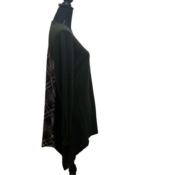 LOGO by Lori Goldstein top tunic green plaid sharkbite cotton Med FIRM on PRICE - Picture 4 of 6